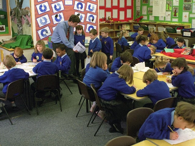 Inside a classroom at St Peter and St Paul School in January 1997.