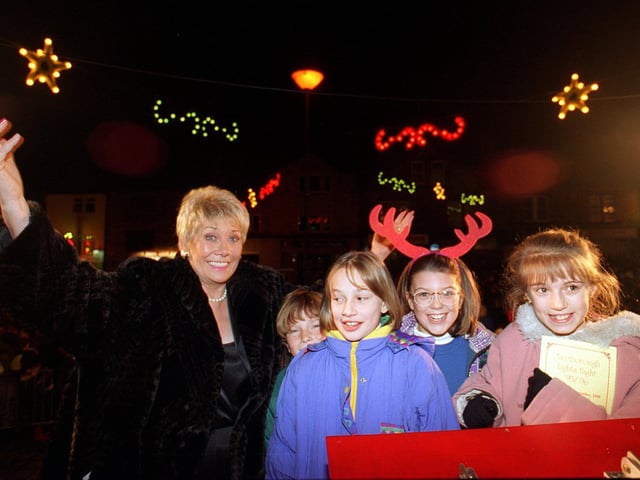 Leeds's own Coronation Street star Liz Dawn switched on Yeadon Christmas lights in December 1995.