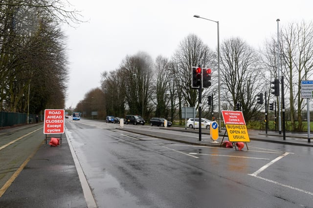 The new routes mean that most traffic approaching the closure along the open half of Strand Road, from Water Lane, is being funnelled up onto the slip road to the Guild Way flyover.