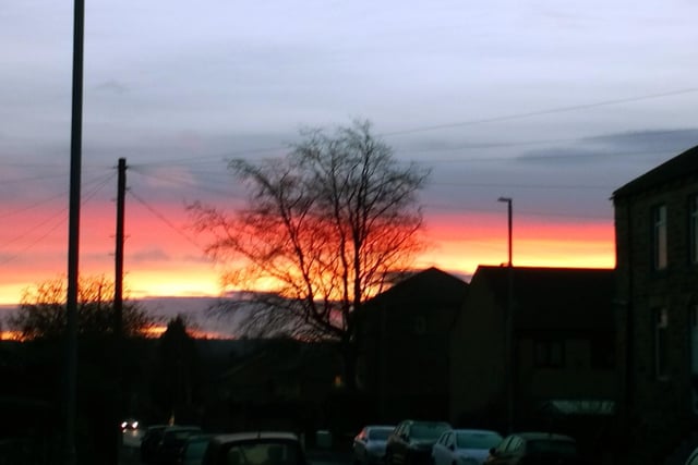 Colourful early morning sunrise, looking from Carlinghow Lane over towards Morley, by John Duke