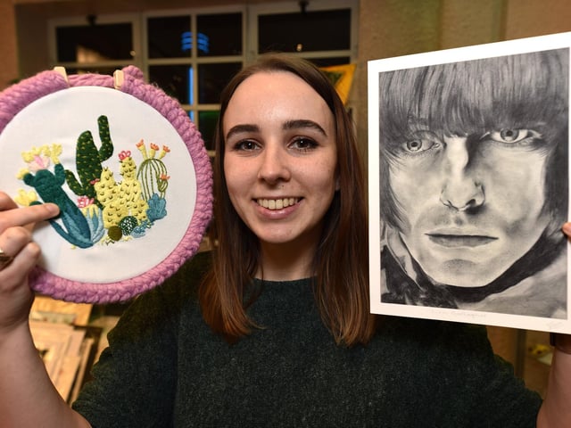 Liz Craven, who works for Crofts Chocolates in Scarborough, uses the shop to showcase her pencil drawings. During lockdown she also started creating embroidery hoops.