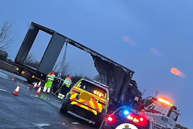 Police were on the scene to help move the overturned lorries from the motorways.