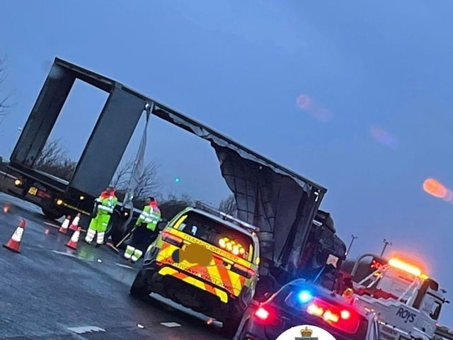 Police were on the scene to help move the overturned lorries from the motorways.