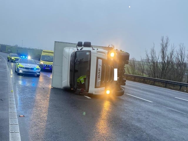 The storm caused two lorries to overturn on the M1 between Morley and Wakefield.