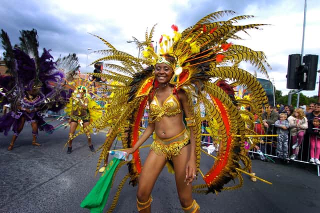 Leeds West Indian Carnival, pictured are the carnival dancers (Date: 30 August 2010).