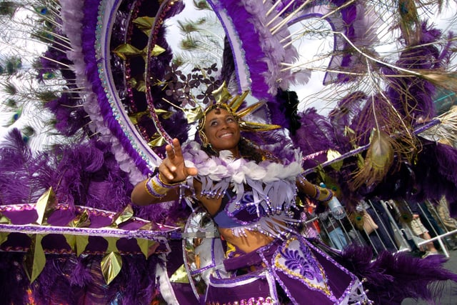 Leeds West Indian Carnival, pictured is one of the carnival dancers at the event (Date: 30 August 2010).