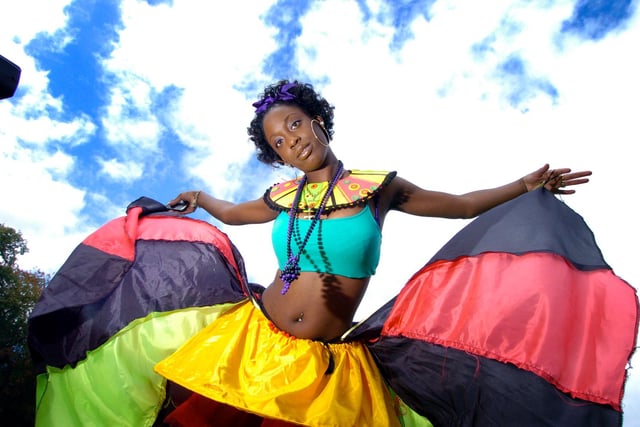 Leeds West Indian Carnival, pictured is a carnival dancer at the event (Date: 30 August 2010).