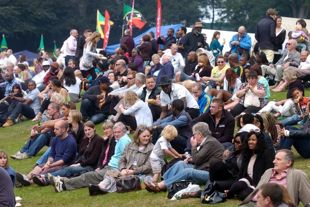 Leeds West Indian Carnival, pictured is crowds watching the dancing in Potternewton Park (Date: 30 August 2010).