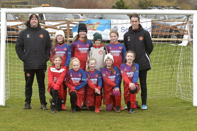 Scarborough Ladies FC Under-11s line up before their game at home to Wigginton Grasshoppers Under-11s

Photo by Richard Ponter