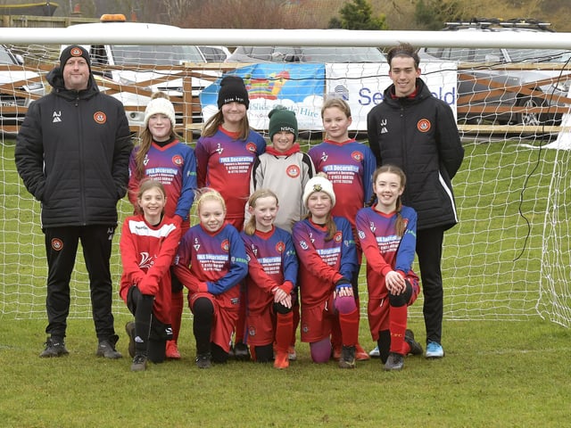 Scarborough Ladies FC Under-11s line up before their game at home to Wigginton Grasshoppers Under-11s
Photo by Richard Ponter