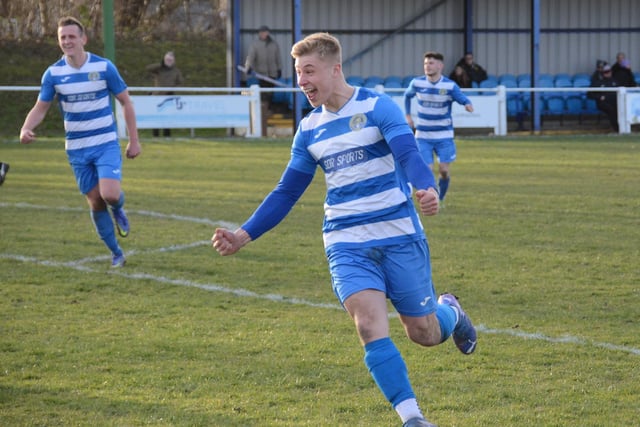 Jack Appleyard shows his delight at scoring on his debut for Glasshoughton Welfare. Picture: Rob Hare