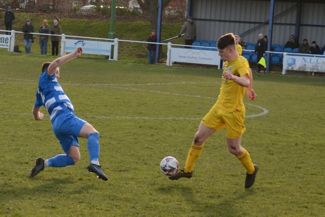 This Glasshoughton Welfare player launches into a tackle. Picture: Rob Hare