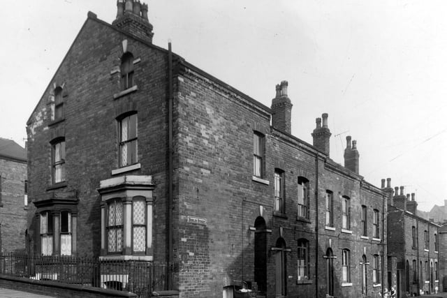 Hyde Park Road at the junction with Berlin Street in March 1959. After the demolition of these properties as part of the Burley slum clearance programme this area became the site of the Church of the Sacred Heart built between 1966 and 1970 and converted to Leeds Grand Mosque in 1994.