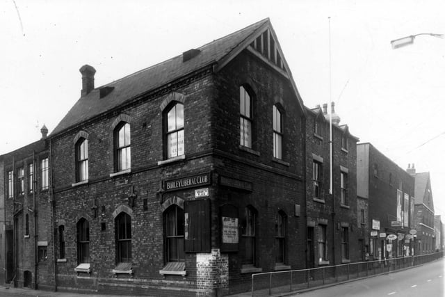 Burley Liberal Club in October 1959. When this club was demolished a replacement was built at the corner of Burley Road and Willow Road.