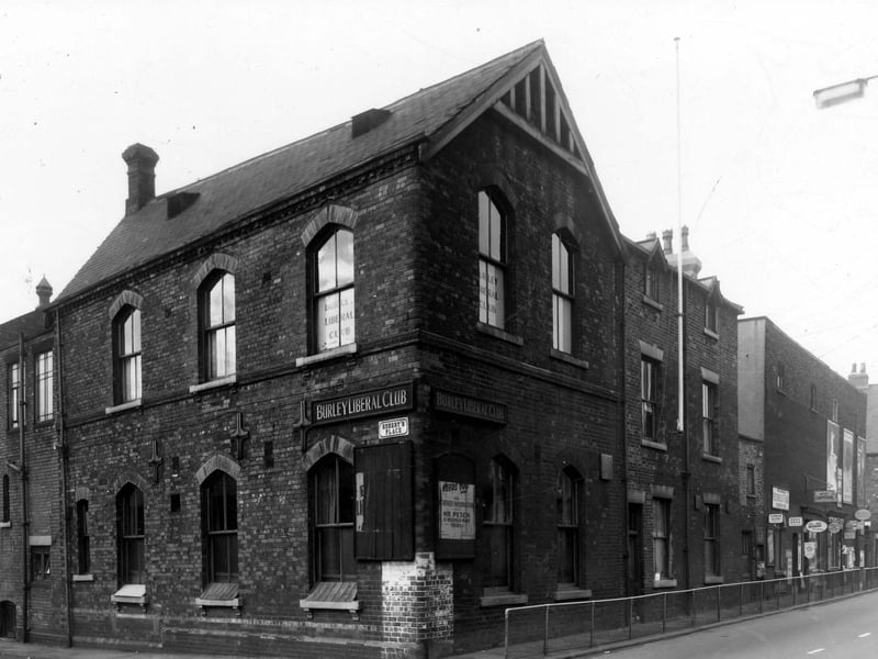 Burley Liberal Club in October 1959. When this club was demolished, a replacement was built at the corner of Burley Road and Willow Road.