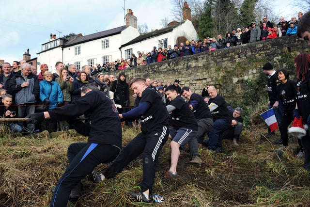 26th December 2012. The annual Knaresbrough tug of war between the Half Moon Inn and the Dropping Well Inn over the River Nidd.