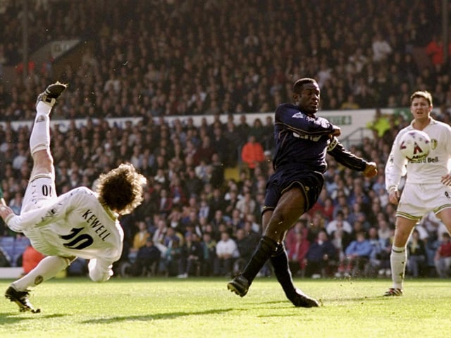 Harry Kewell fires just wide of the Wimbledon goal.