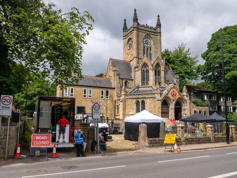 Built in the late 19th century (around 1887), this former church was designed in a high Gothic style, featuring a distinctive tall spire that remains a focal point of the north Leeds skyline. It served as a Gurdwara until the new Sikh Temple was built opposite the road, and is now disused.