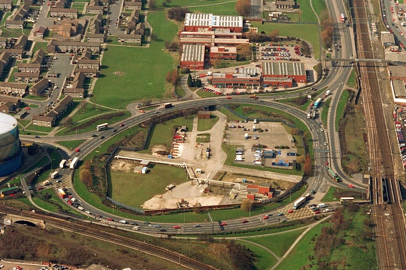 Much beloved by radio traffic announcers, the notorious Armley Gyratory roundabout. Armley Road runs off up to the top right.