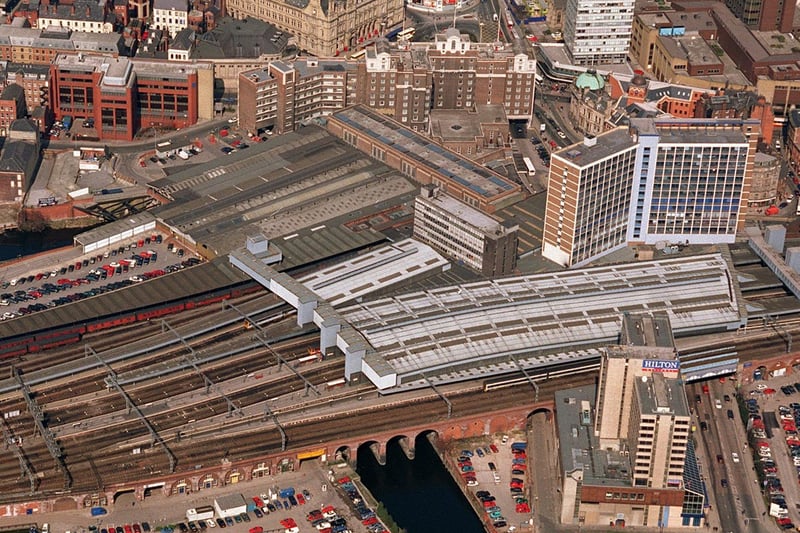 Leeds City Station with the Hilton Hotel and City House on the right.
