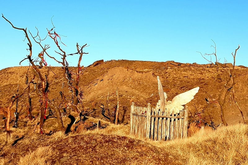 An eerie cemetery was created by the props department on a hillside at Lee Quarry