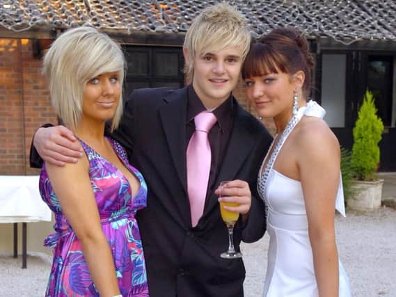 Carr Hill High School leavers ball at Bartle Hall, 2009. From left, Alex Spencer, Daniel Wynn and Stacey Cain.