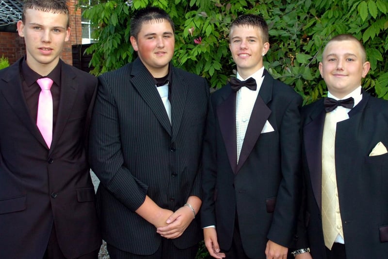 Carr Hill High School leavers ball at Bartle Hall. From left, Craig Critchley, Tom Woods, Danny Thompson and Meredith Davies.