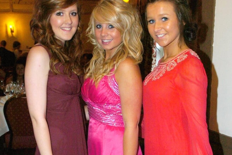 Carr Hill High School leavers ball at Bartle Hall, 2009. From left, Lauren Jackson, Emily Smith and Hannah Wallis