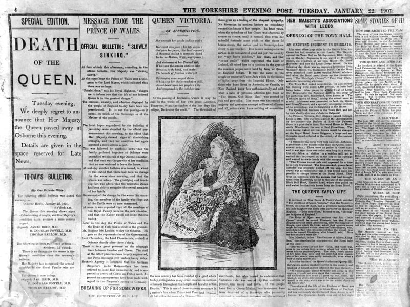 January 22, 1901 and the front page reported on the death of Queen Victoria.