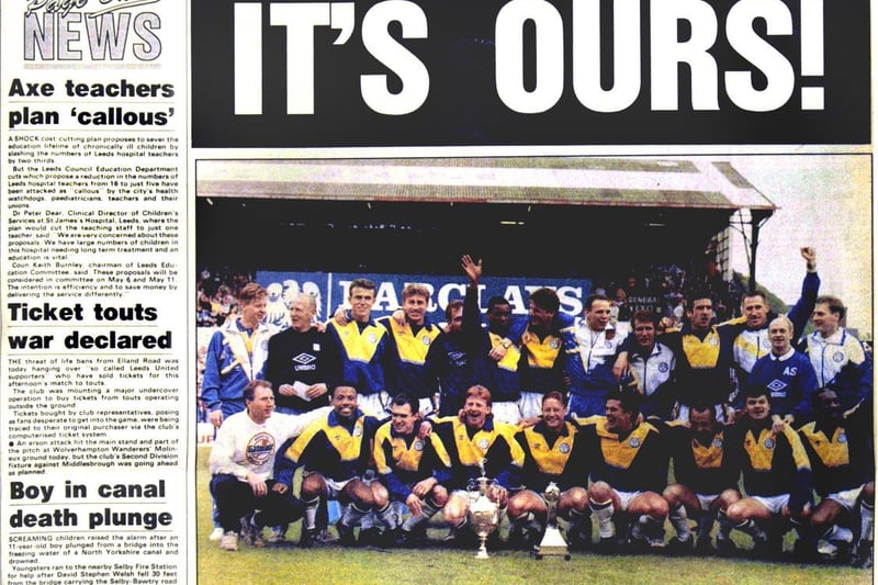 'It's Ours!' - the picture that says 'We are the Champions'. The front page from when Leeds United were crowned First Division champions in May 1992.