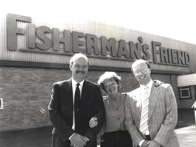 Doreen Lofthouse with husband Tony Lofthouse (Left) and son Duncan Lofthouse outside the Fleetwood base in 1990