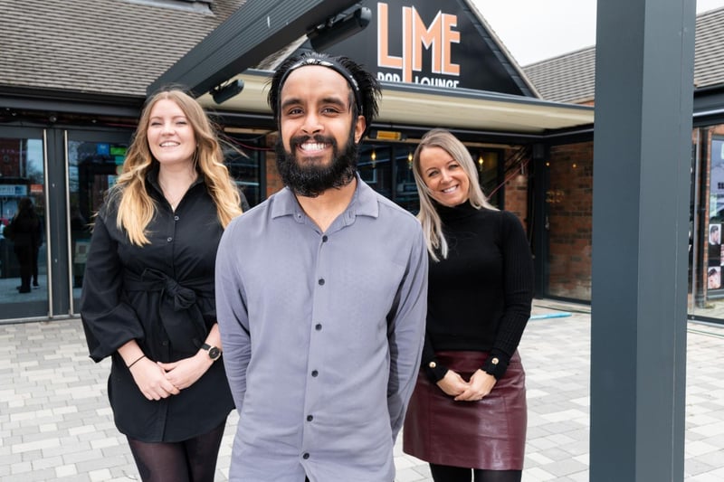 Hope Walker, Milun Patel and Carol Rialas outside Lime Bar and Lounge in the new outside area. Photo: Kelvin Stuttard