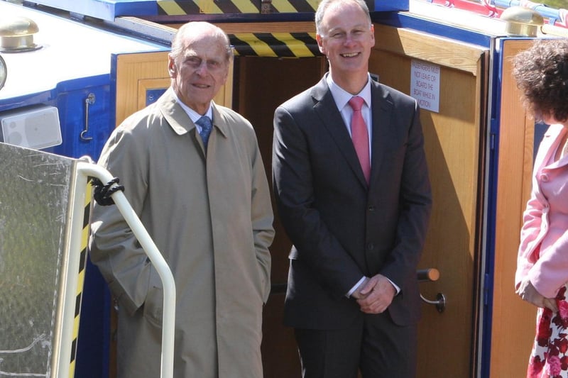 Prince Philip with Steve Rumbelow, the former chief executive of Burnley Borough Council, 2012
