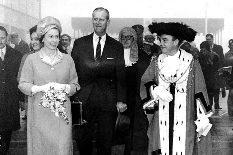 Prince Philip and The Queen are pictured with the then Lord Mayor of Leeds Alderman W. R. Hargrave at Seacroft Civic Centre in October 1965.