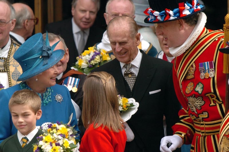Prince Philip is pictured with the Queen  after the Maundy Service at Wakefield Cathedral in March 2005.