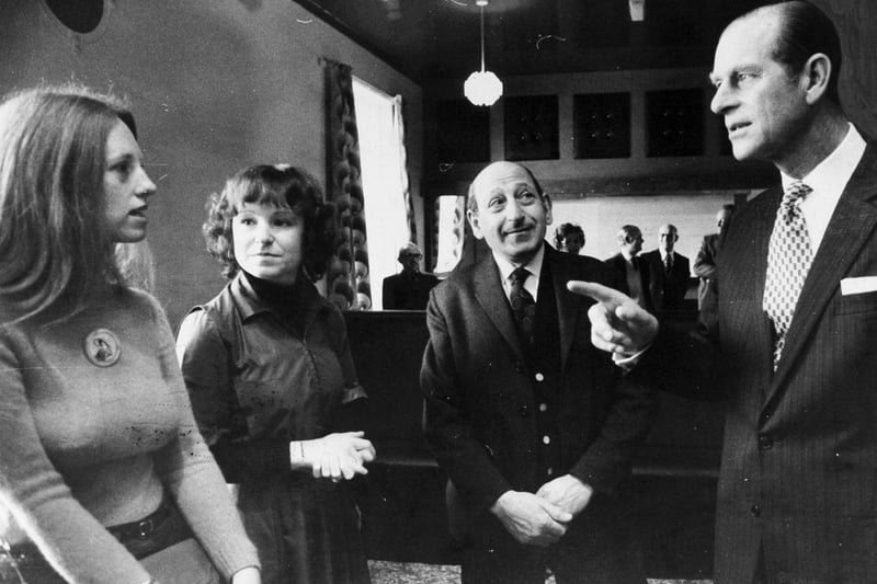 February 1976 - the Duke of Edinburgh meets Wakefield's Anne Madden, a member of the Deaf Club.