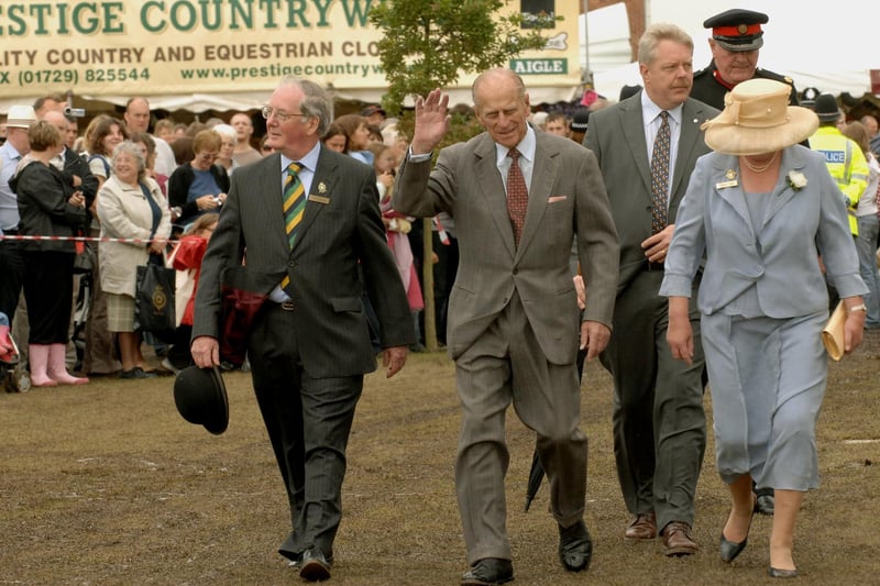 The Duke of Edinburgh waves to the crowds at the 150th Great Yorkshire Show in Harrogate.