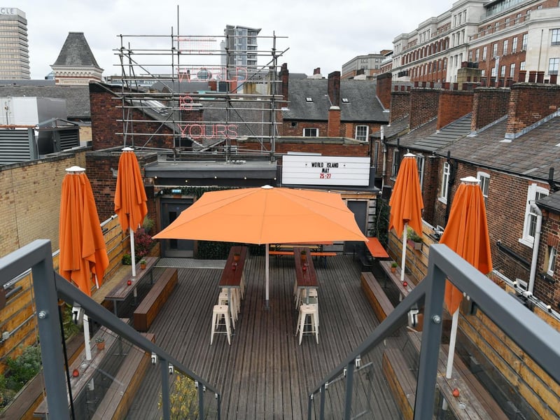 Headrow House has one of the biggest outdoor terraces in Leeds, set over two floors. It offers stunning views over the rooftops of the city. Tables are allocated on a first-come, first-served basis.