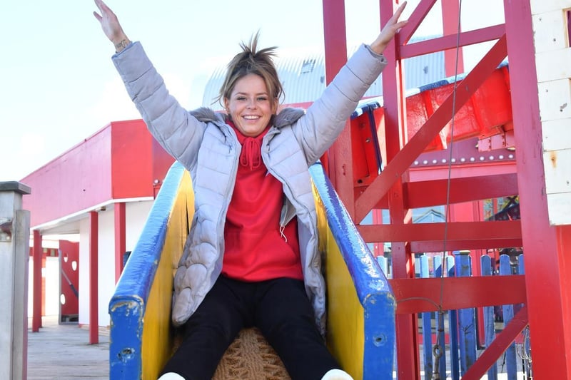 Paige Kelly, 23, from Blackpool, on a ride at Central Pier, Blackpool
