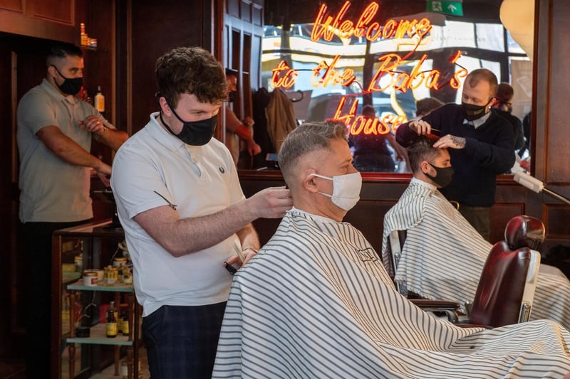 Barber Barber in Albion Place, Leeds, as non essential shops and services re-open following easing of Covid lockdown measures (photo: Bruce Rollinson).