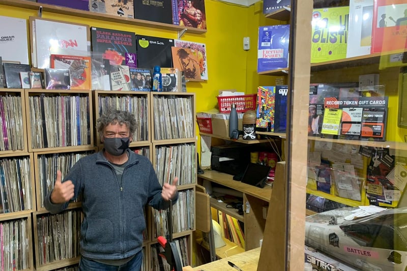 Ian De-Whytell, co-owner of Crash Records, said reopening felt like ‘catching up with old friends’. He said their morning had been brilliant, with everyone following rules and grabbing a physical record for the first time in months (photo: Daniel Sheridan).