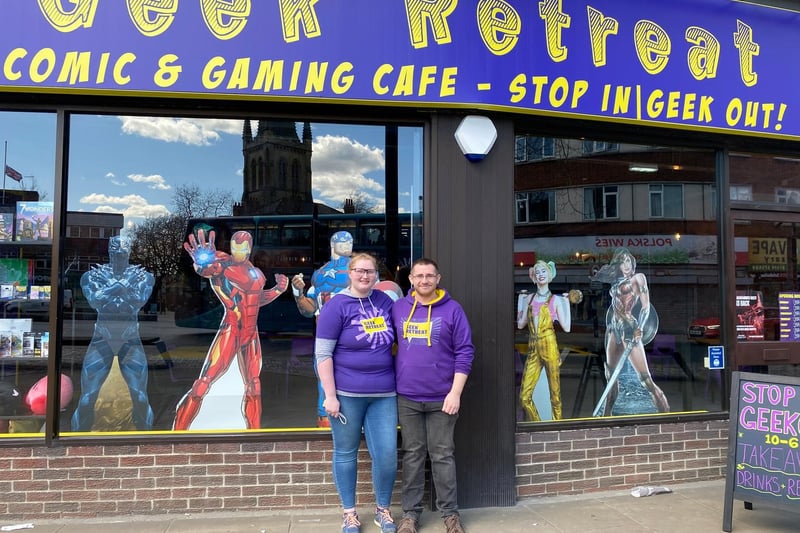Samantha and Jack were celebrating the opening day of the Geek Retreat - which currently operates as a shop and takeaway, but will function as a board game cafe when restrictions ease further.