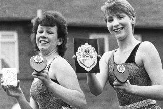 A press photograph of 16-year-old Julie Phoenix and 14-year-old Joanne Daniels, prize winning disco dancers from Fitzwilliam