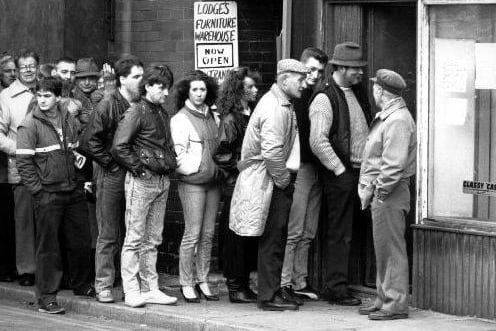 Queueing for Challenge Cup Final tickets in Castleford, 1991