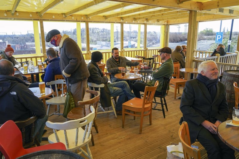 And it was a very different story on Monday, as diners and drinkers rushed to enjoy a pint - or a meal - once more. Cold weather couldn't stop these regulars from enjoying a drink at Harry's Bar in Wakefield.