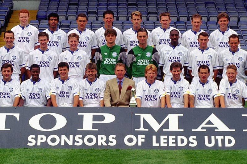 Leeds United's first team squad photo from the 1990/91 season.