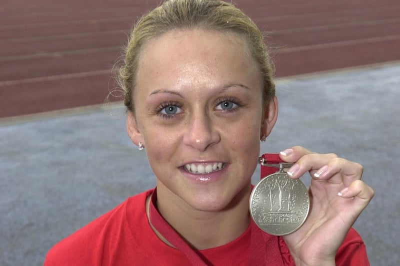 Wigan Harrier Jenny Meadows, is pictured with her Commonwealth Games 4x400 Metre Relay silver medal in 2002