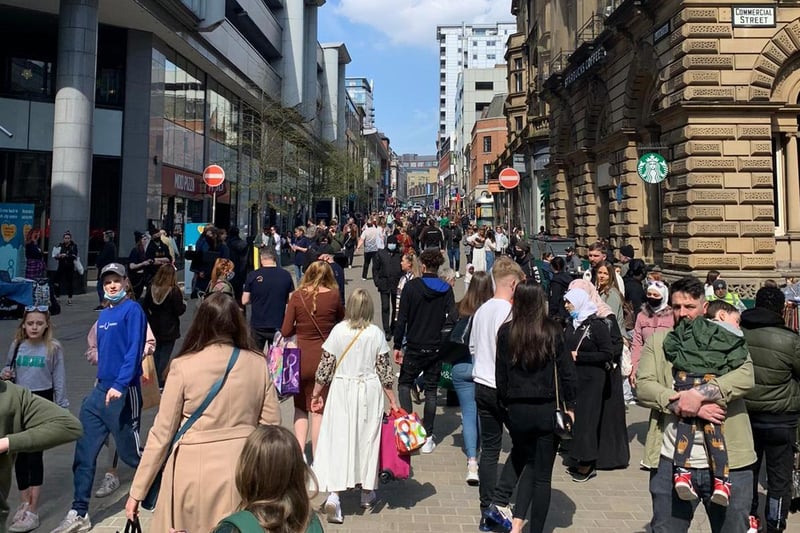 Shoppers packed Leeds city centre on Saturday