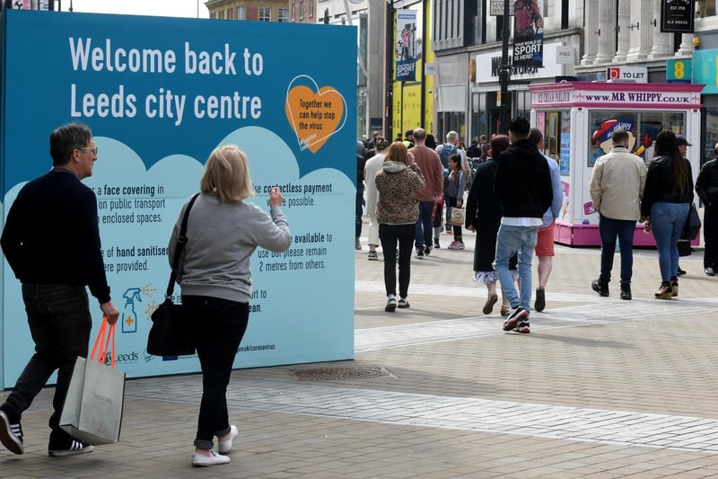 Leeds Council placed signs around the city centre to remind people of social distancing rules.