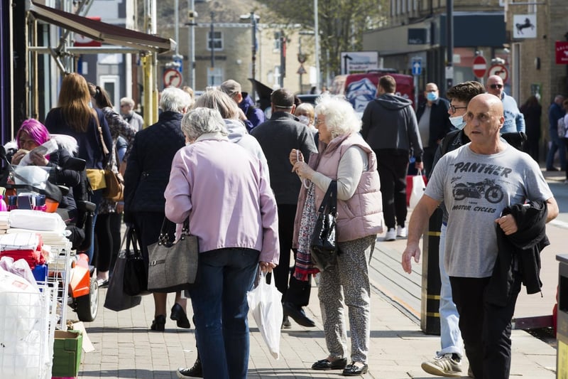 Shoppers on Commercial Street, Brighouse.